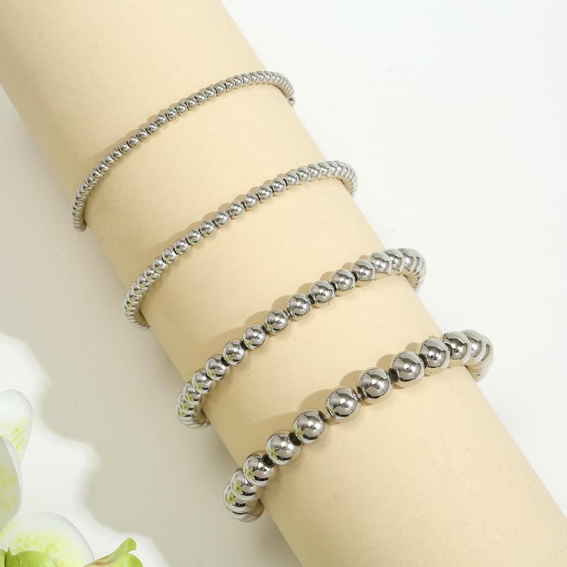 Monigte Silver Beads 1100 Pcs Smooth Round 3/4/6/8mm Silver Filled Beads for Bracelet Jewelry Making - Image 4